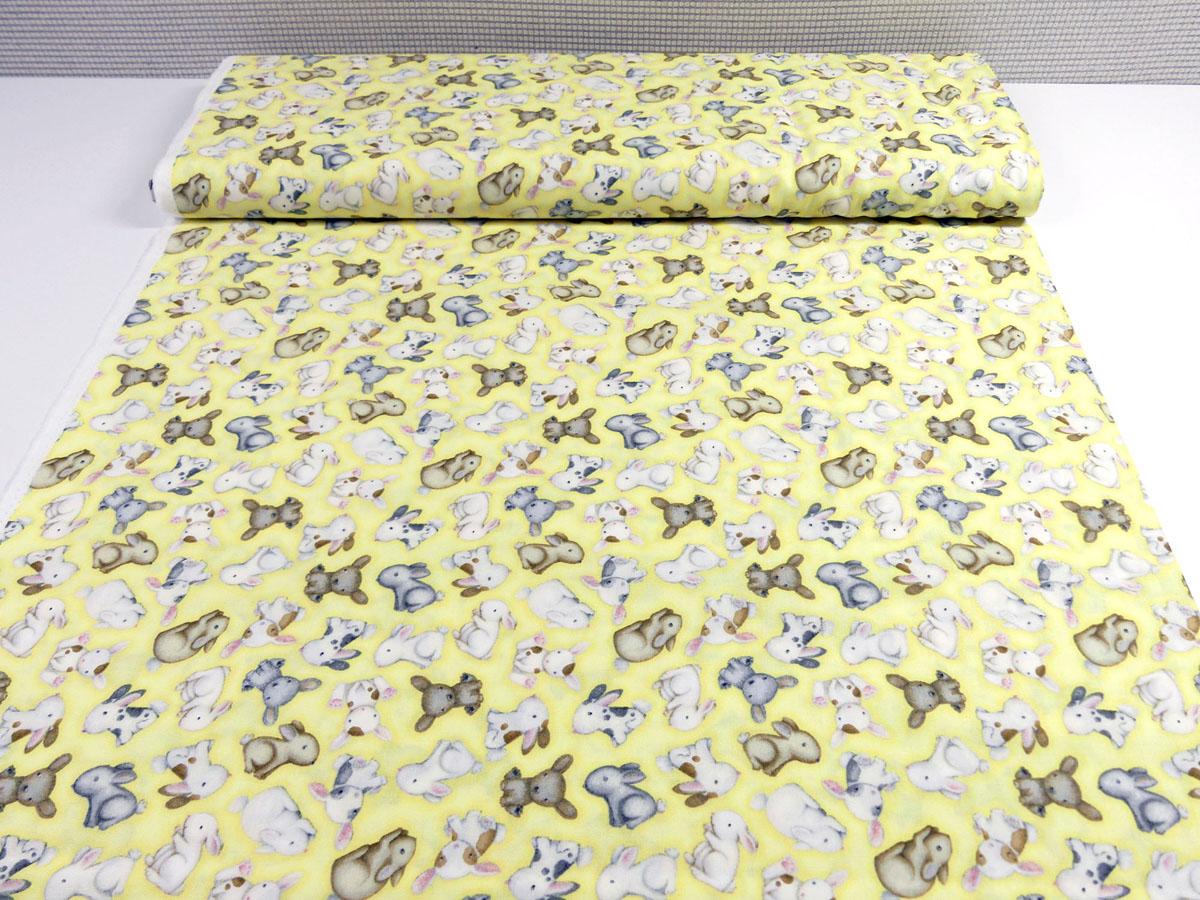 Patchworkstoff mit Hasenbabies auf gelb von Henry Glass Fabrics